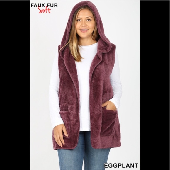 Plus Size Soft Faux Fur Hooded Vest - Picture 3 of 6